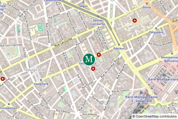 Carte de la station de métro Volontaires à Paris