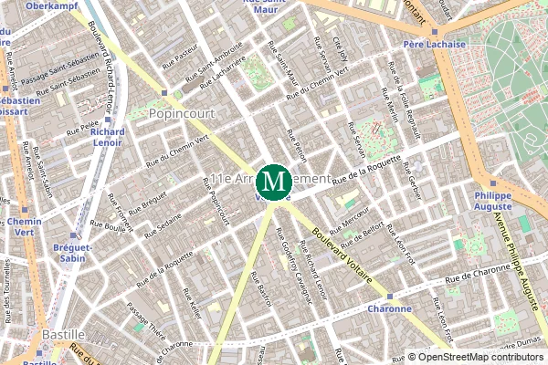 Carte de la station de métro Voltaire à Paris